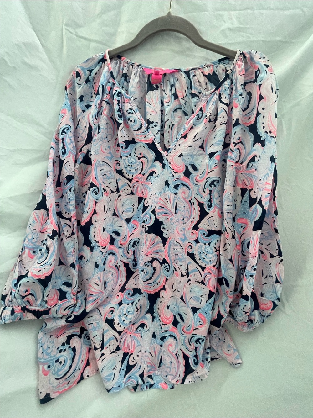 Lilly Pulitzer Navy Tunic with Pink & Light Blue Paisley